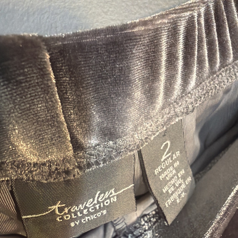 Chicos 2 Travelers Pull On Velvet Velour Pants Womens Size Brown Gray Stretch L - Picture 3 of 6